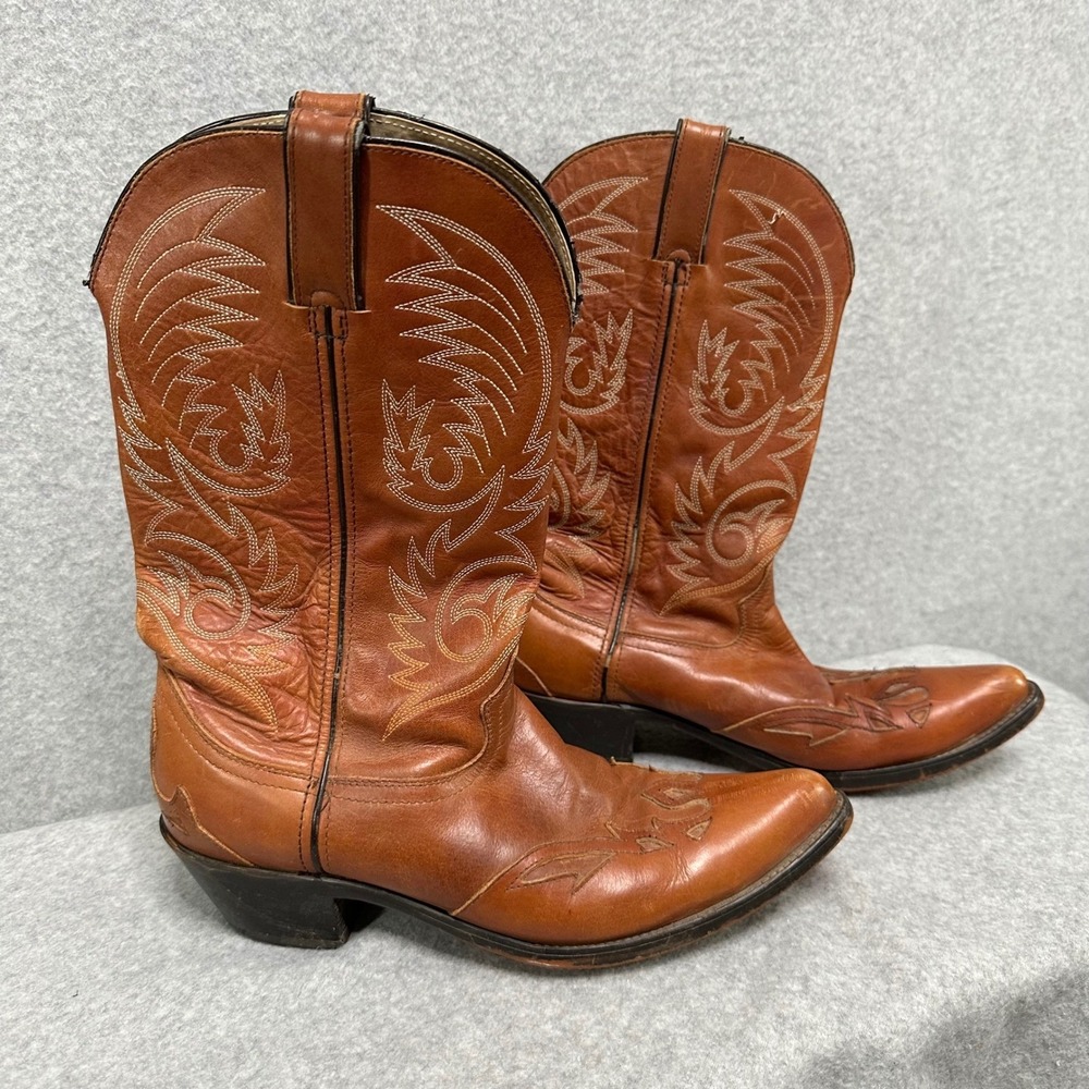 VTG Durango Mens DB33 Tan Leather Western Cowboy Boots Pointed Toe Size 8.5 D